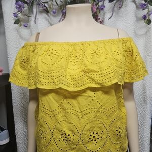 Yellow Off-Shoulder Eyelet Top